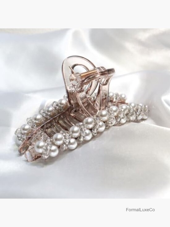 Faux Pearl Crystal Bead Hair Claw Clips Strong Hold Non Slip Handmade Luxury main image 6